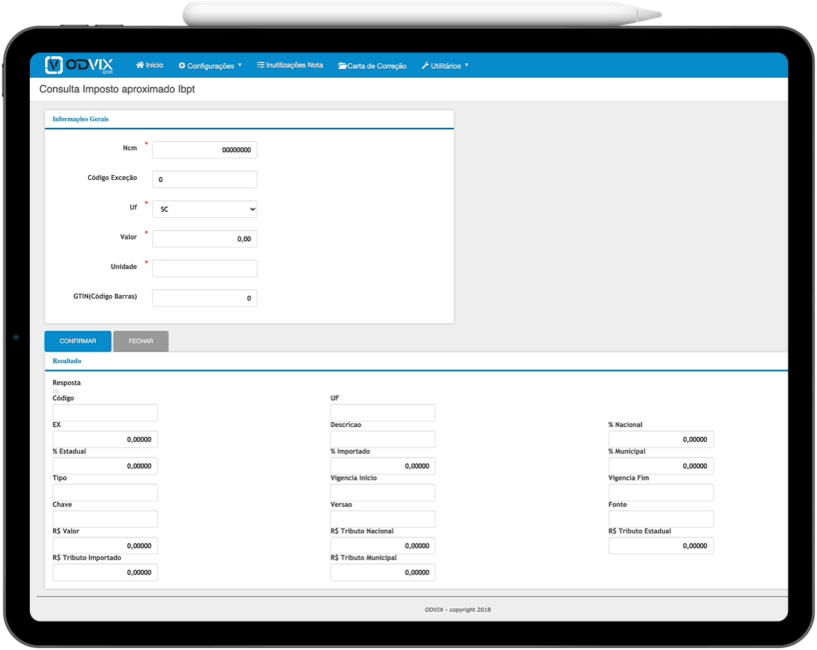 Mockup do sistema Odvix sendo usado em um tablet