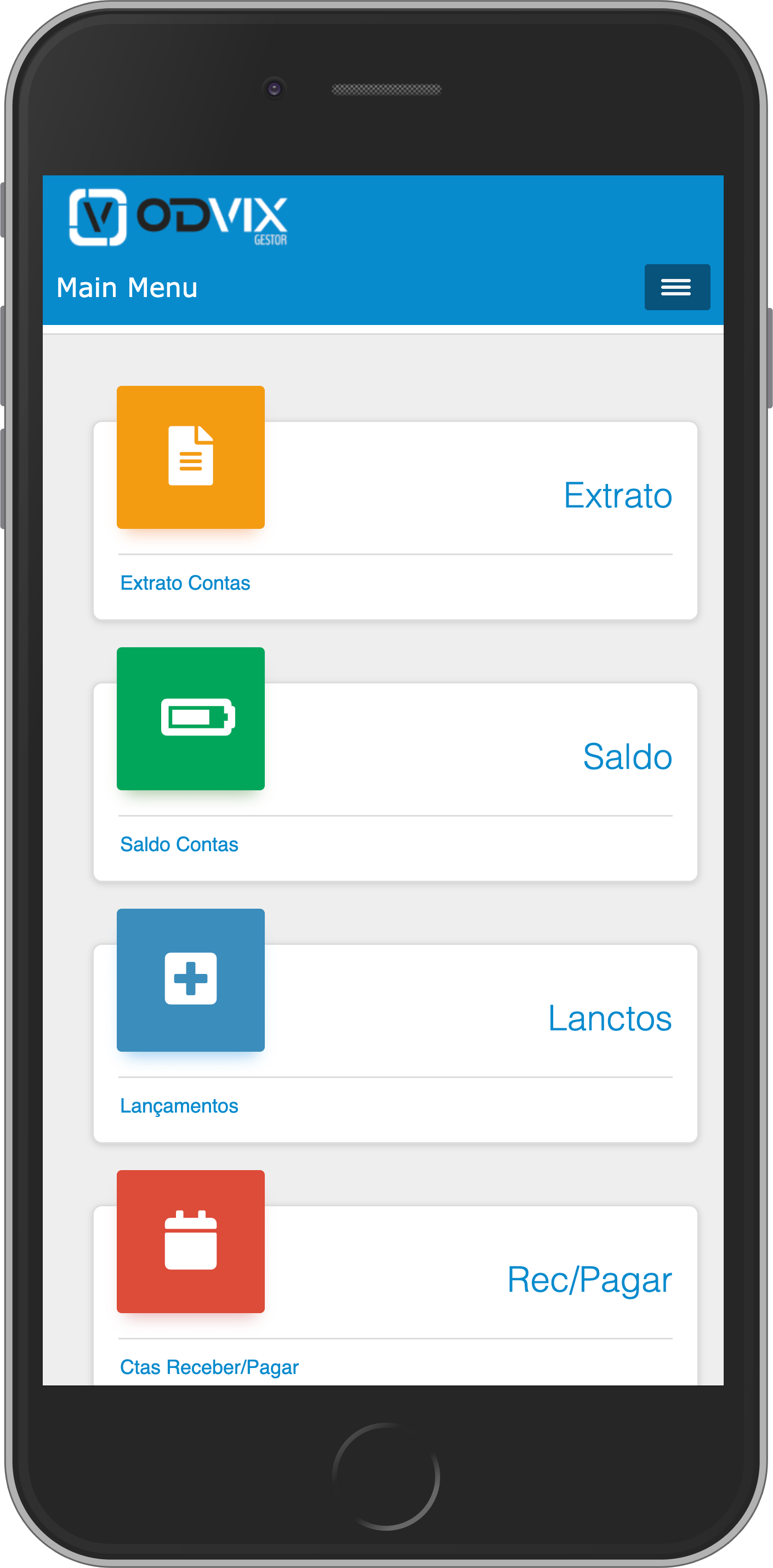 Mockup do software Odvix sendo utilizado em um smartphone